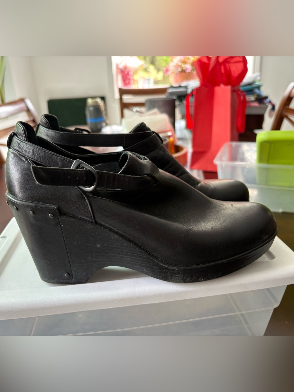 Dansko Black Leather Platform Mary Jane Clog